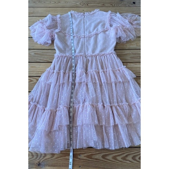 Ivy City Lace Tulle Tiered Frilly Dress Size Medium Women’s Pink Short Sleeve - Picture 6 of 7